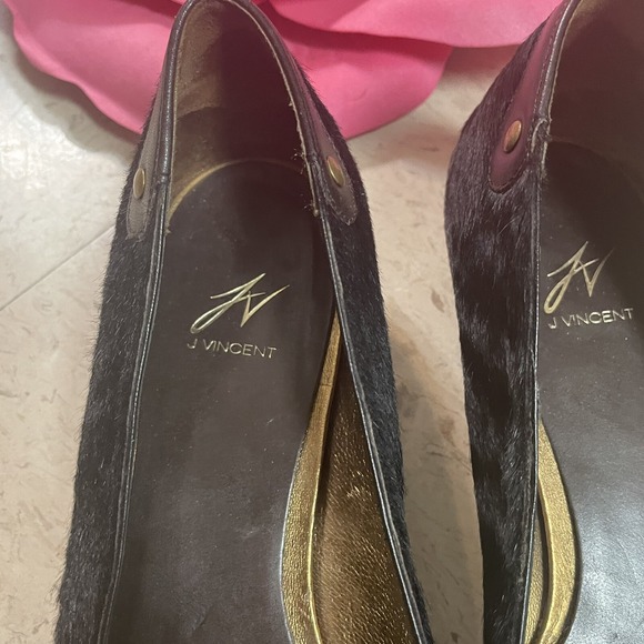 J VINCENT Brown Calf Hair Leather Embellished Flats Womens Size 6 - Picture 5 of 15